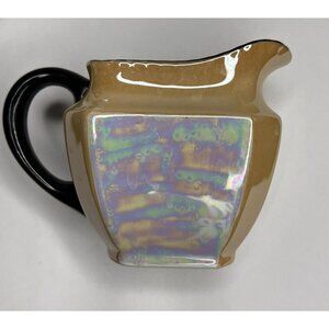 Lusterware Opalescent PM Bavaria Iridescent Peach Black Creamer Germany VTG READ